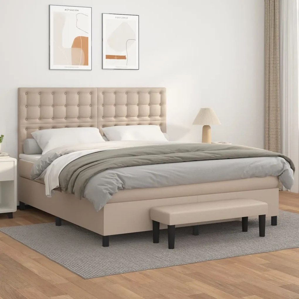 Κρεβάτι Boxspring με Στρώμα Καπουτσίνο 180x200 εκ. Συνθ. Δέρμα - Καφέ