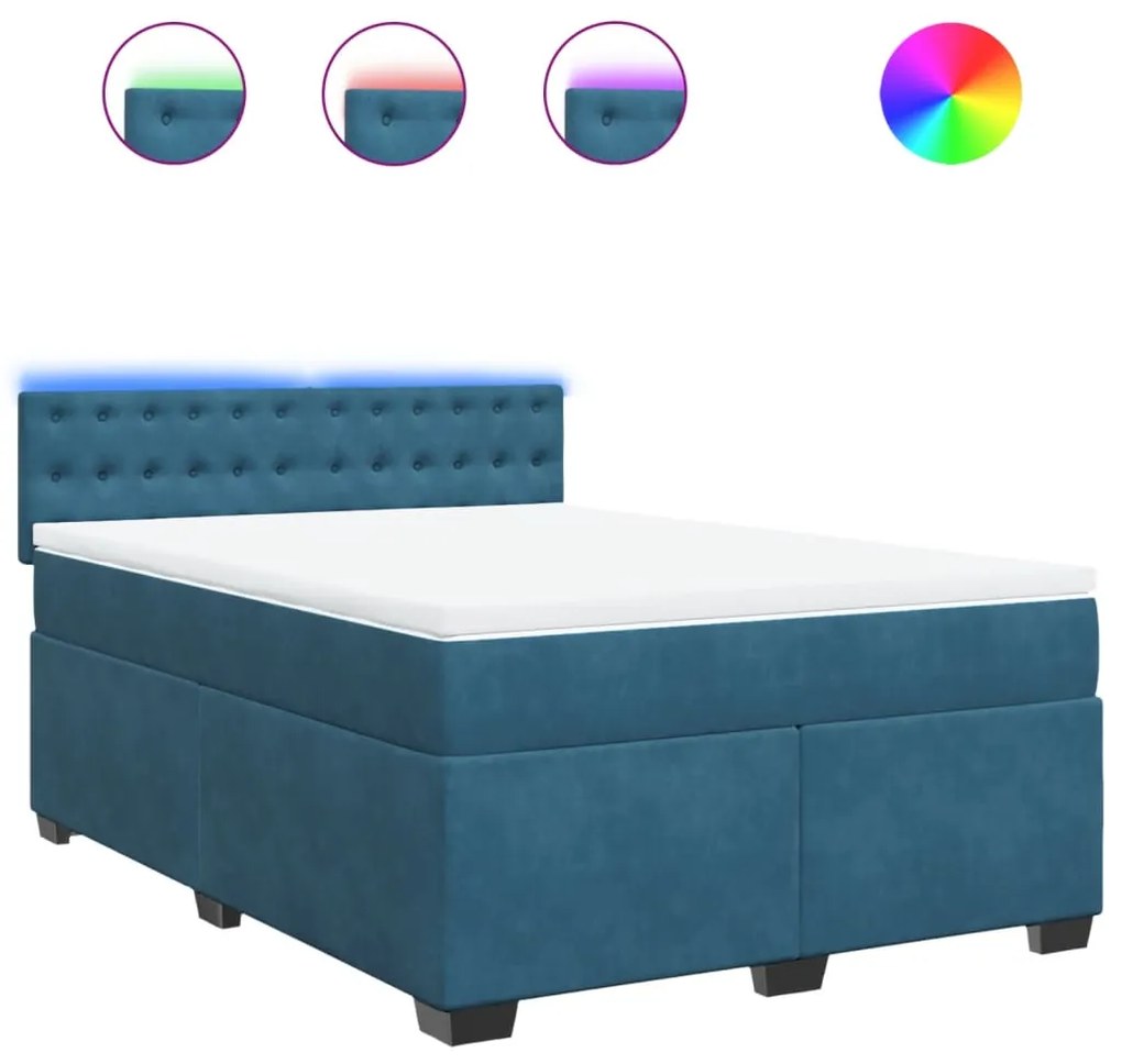 vidaXL Κρεβάτι Boxspring με Στρώμα Μπλε 140x190 εκ. Βελούδινο