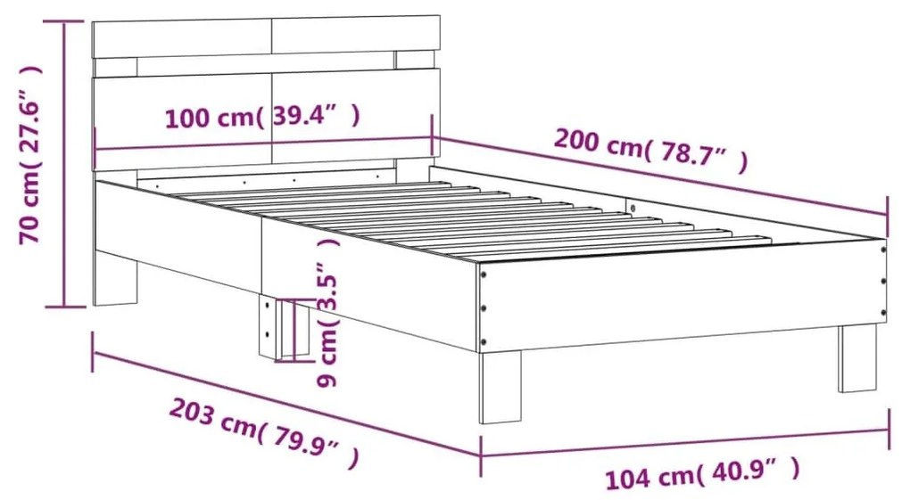 Πλαίσιο Κρεβατιού με Κεφαλάρι Μαύρο100x200εκ.Επεξεργασμένο Ξύλο - Μαύρο