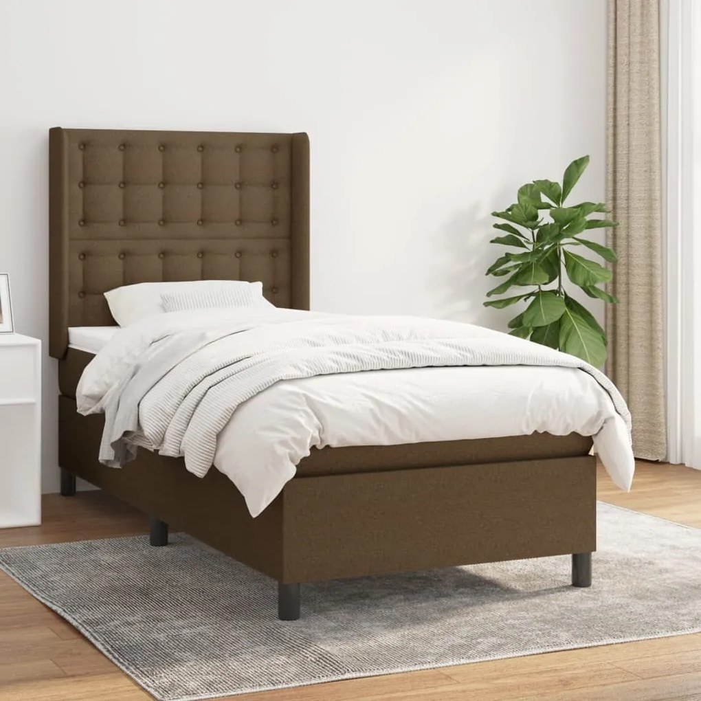 Κρεβάτι Boxspring με Στρώμα Σκούρο Καφέ 90x200 εκ. Υφασμάτινο - Καφέ