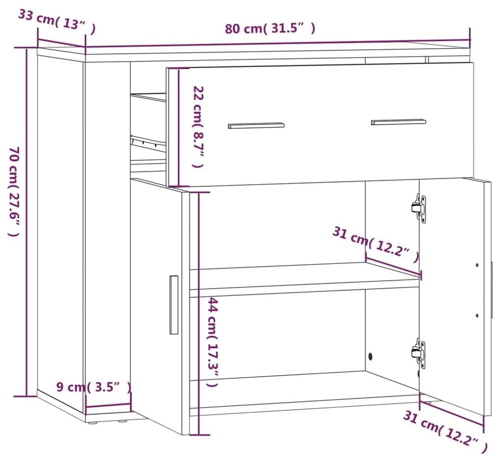 Ντουλάπι Καφέ Δρυς 80x33x70 εκ. από Επεξεργασμένο Ξύλο - Καφέ