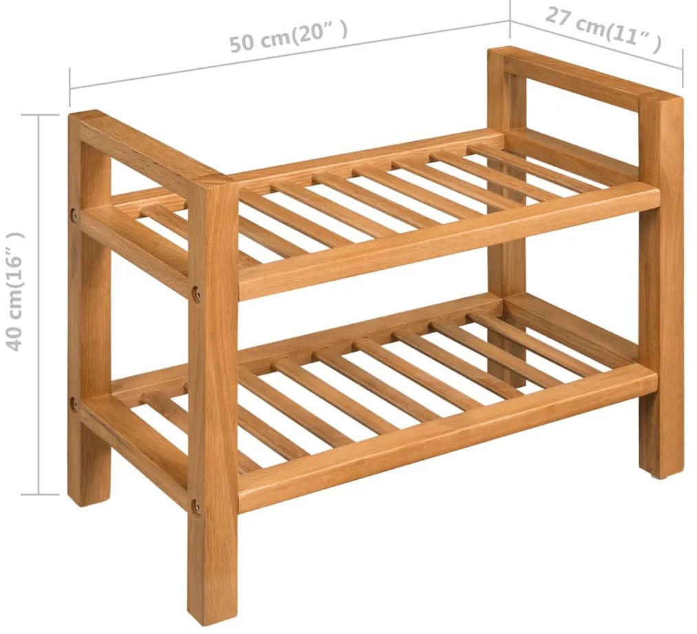 vidaXL Παπουτσοθήκη με 2 Ράφια 50 x 27 x 40 εκ. από Μασίφ Ξύλο Δρυός