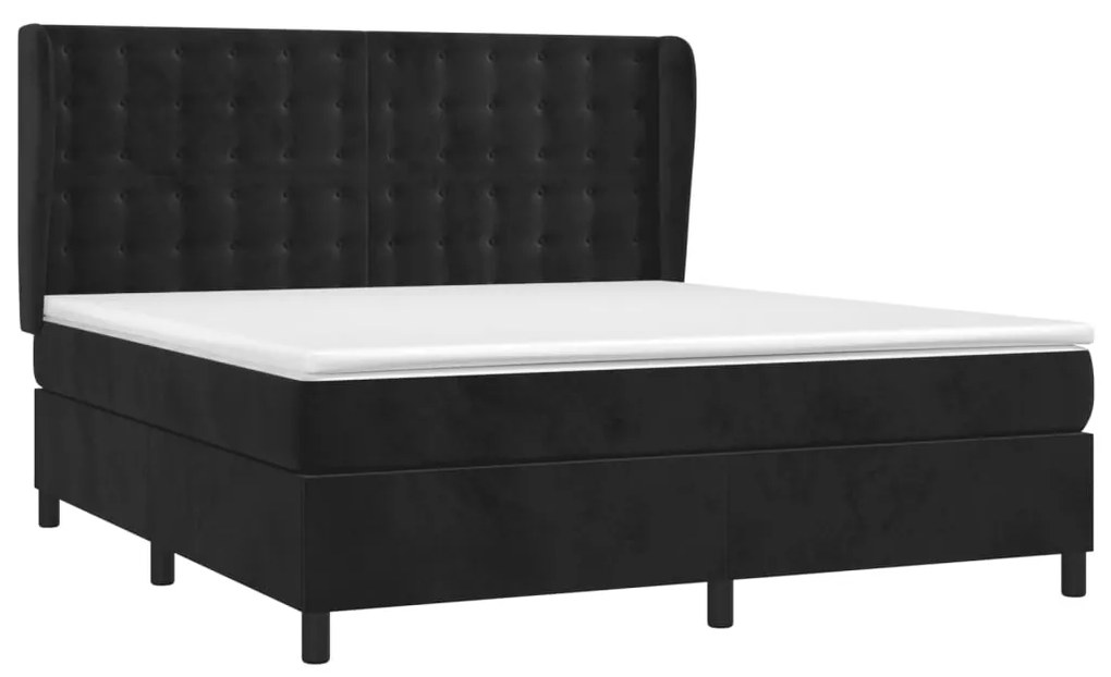 vidaXL Κρεβάτι Boxspring με Στρώμα Μαύρο 180x200 εκ. Βελούδινο