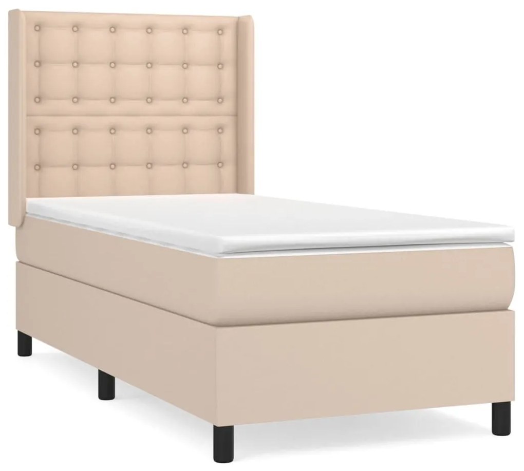 Κρεβάτι Boxspring με Στρώμα Καπουτσίνο 90x200εκ.από Συνθ. Δέρμα - Καφέ