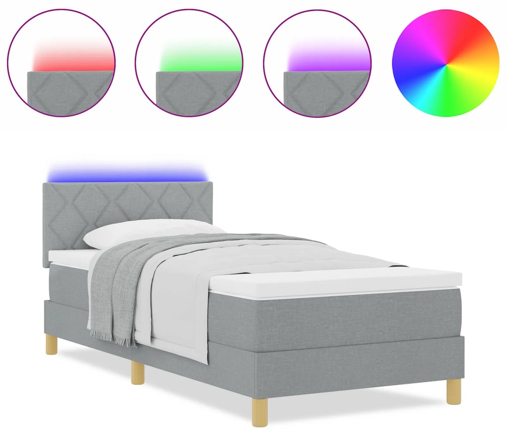 vidaXL Κρεβάτι με Στρώμα & LED Γκρι 100x200 εκ. Υφάσματος
