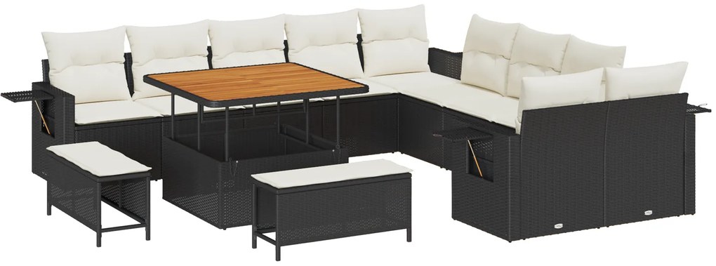 vidaXL 13 Piece Καναπέ Κήπου με Μαξιλάρια Μαύρο Πολυ Ρατάν Ατζακλεία