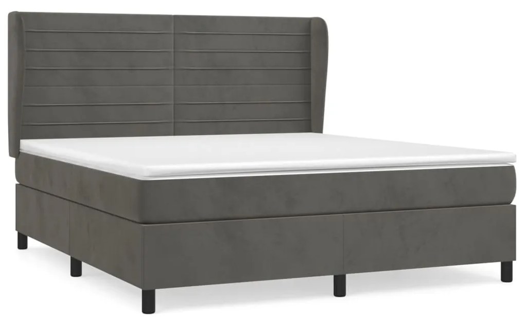 vidaXL Κρεβάτι Boxspring με Στρώμα Σκούρο Γκρι 180x200 εκ. Βελούδινο