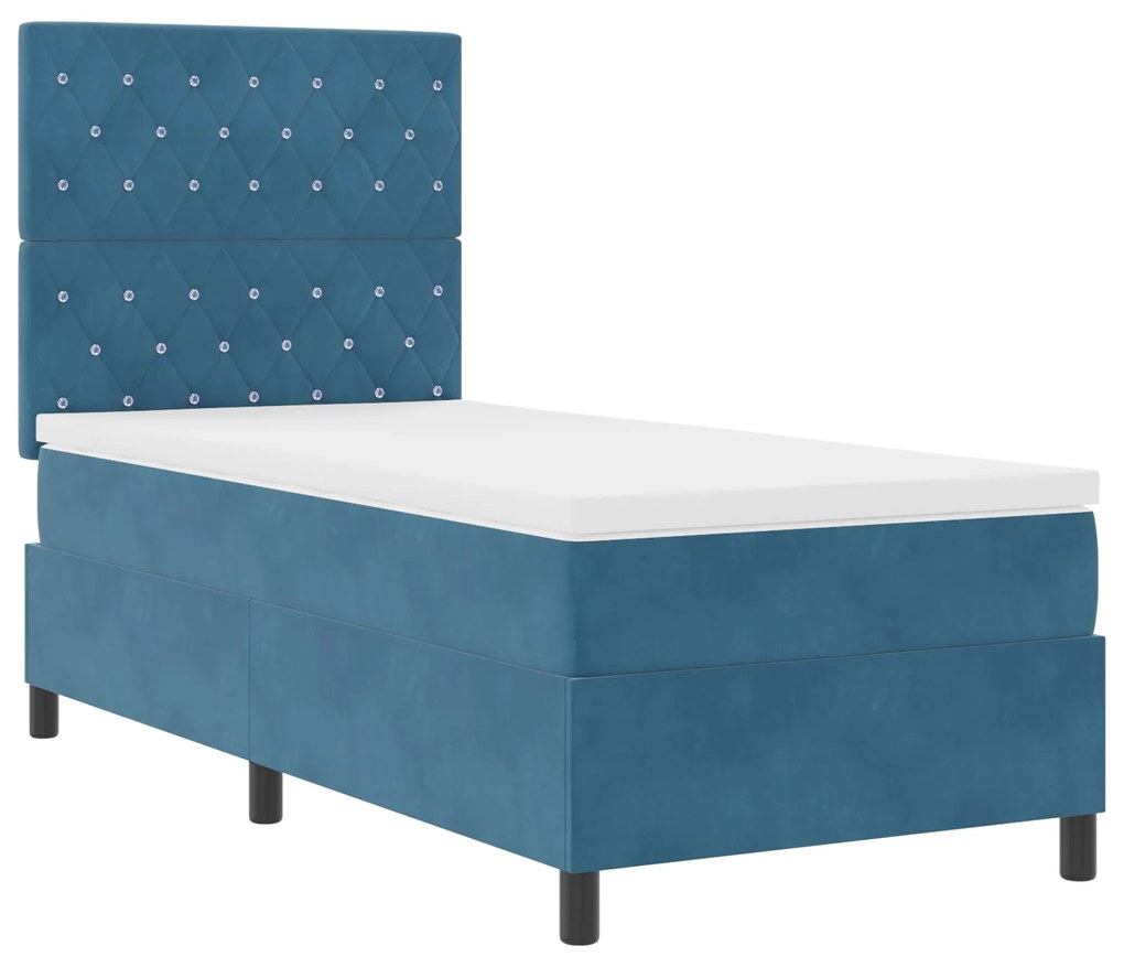 vidaXL Κρεβάτι Box Spring με στρώμα Σκούρο Μπλε 90x200 εκ. Βελούδο