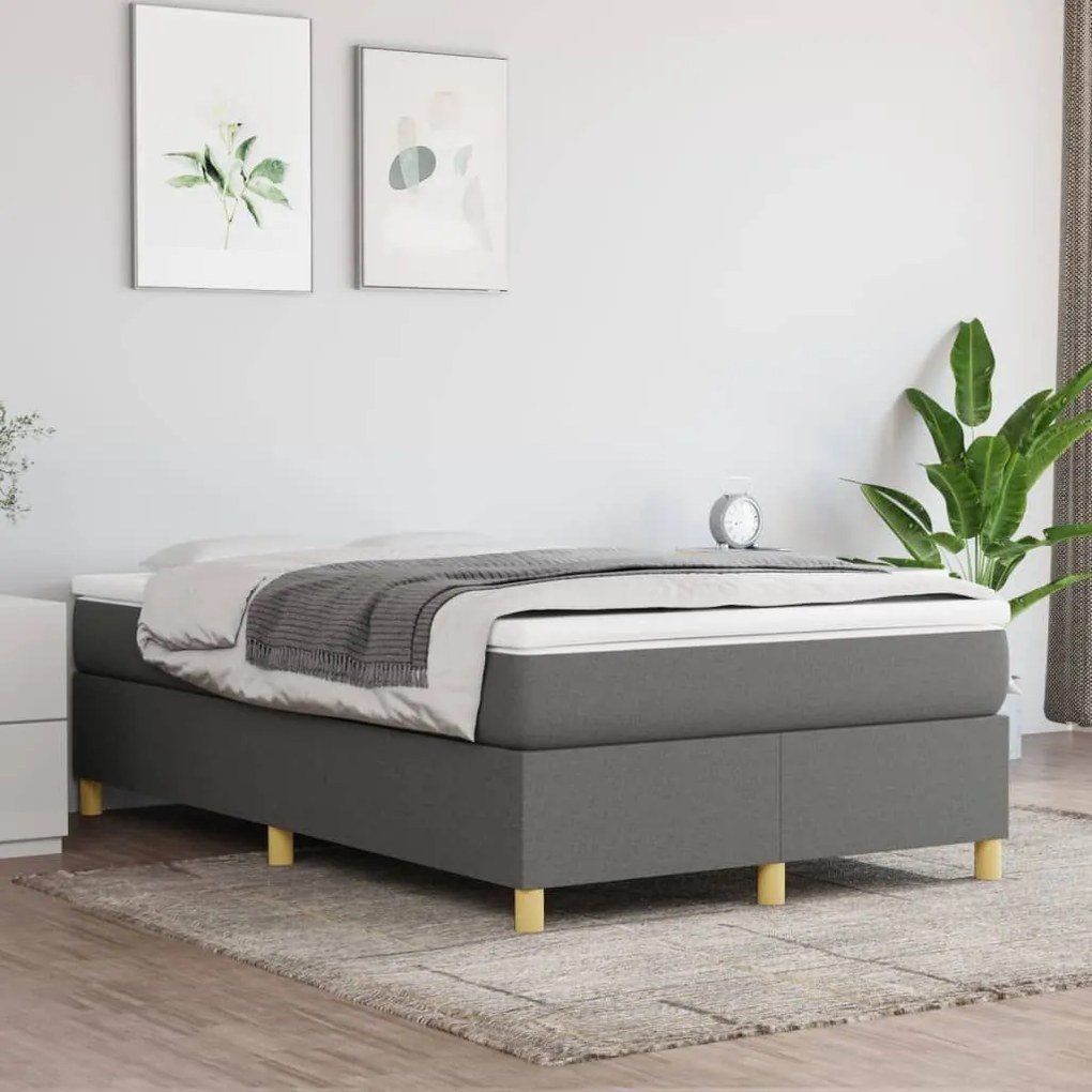 Κρεβάτι Boxspring με Στρώμα Σκούρο Γκρι 120x190 εκ Υφασμάτιν - Γκρι