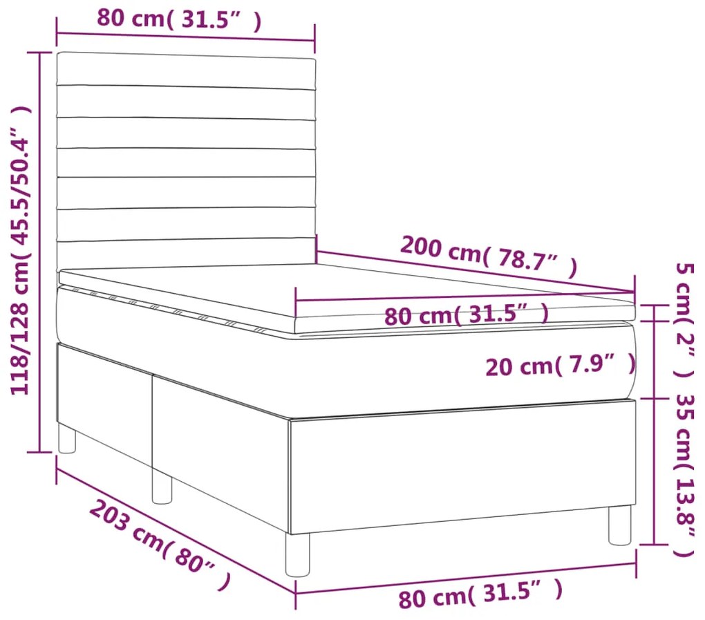 ΚΡΕΒΑΤΙ BOXSPRING ΜΕ ΣΤΡΩΜΑ &amp; LED ΑΝ.ΓΚΡΙ 80X200 ΕΚ. ΥΦΑΣΜΑΤΙΝΟ 3134909