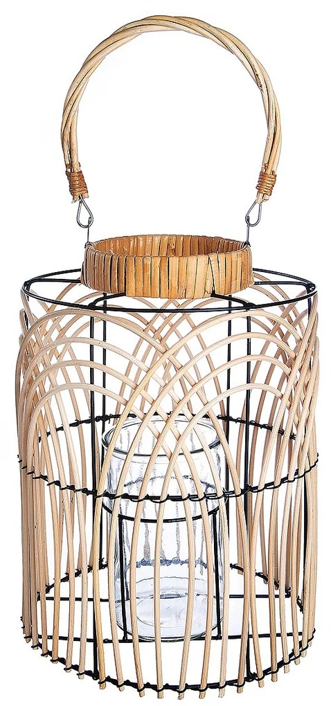 Φανάρι Φυσικό/Μαύρο Rattan/Μέταλλο 30cm