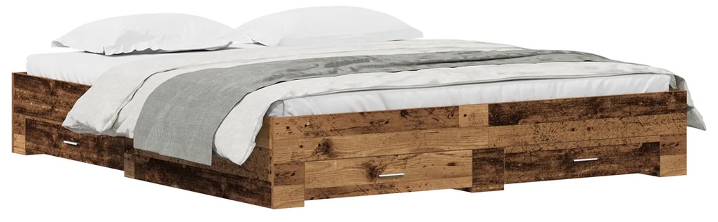 vidaXL Bed Frame με Συρτάρια Παλαιού Ξύλου 180x200 εκ. Κατασκευασμένο Ξύλο