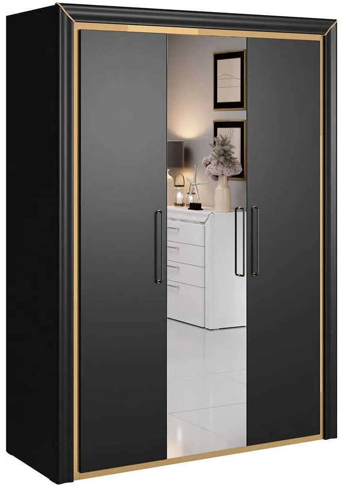 Ντουλάπα Τρίφυλλη Arano 162603999 155x61x214cm Black-Gold Τρίφυλλη