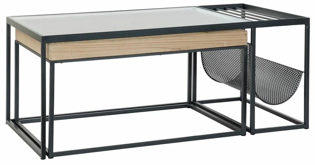 Τραπεζάκι Καφέ DKD Home Decor Μαύρο Φυσικό Ξύλο Μέταλλο Bamboo Κρυστάλλινο 110 x 60 x 45 cm