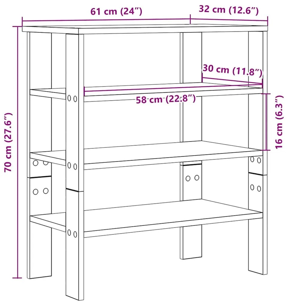 Ράφι παπουτσιών Παλιό ξύλο 61x32x70 cm Κατασκευασμένο ξύλο - Καφέ