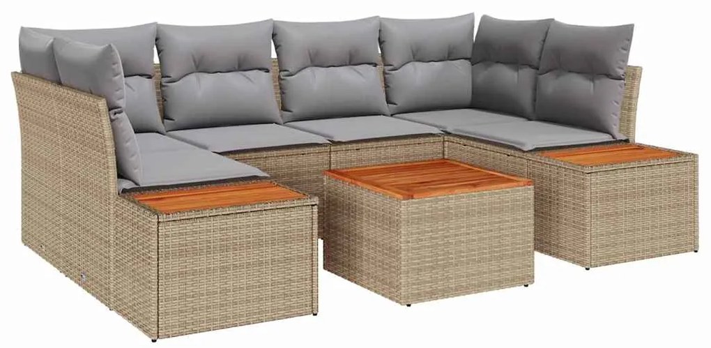 vidaXL Σετ Καναπέ Κήπου με μαξιλάρι 7 pcs Μπεζ Πολυ ράταν