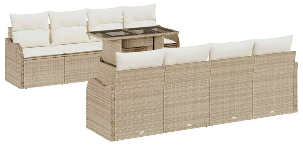 vidaXL Σετ Σαλονιού 9 Τεμαχίων με Μαξιλάρια Μπεζ Poly Rattan