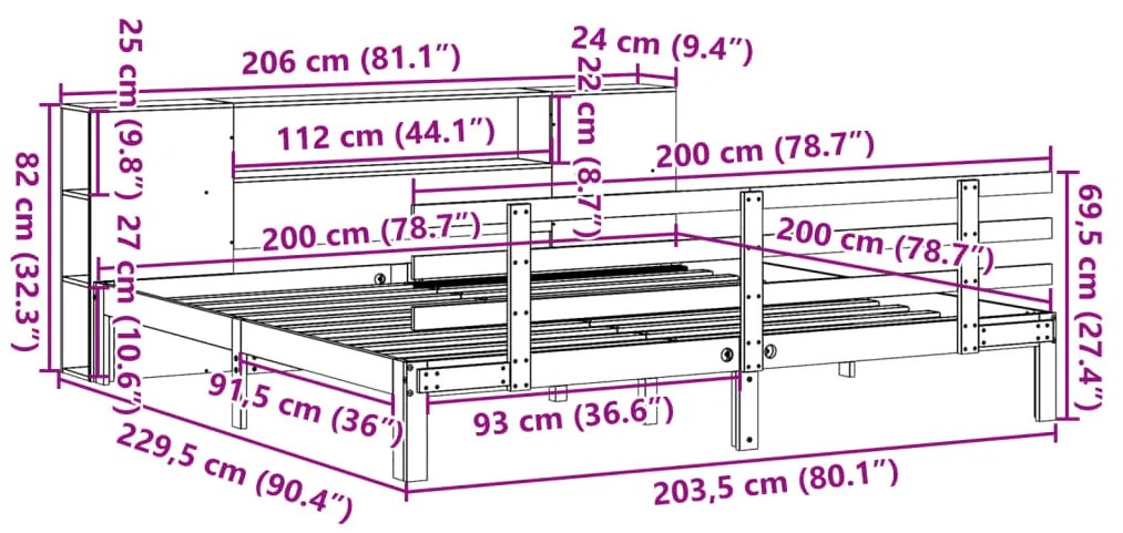 ΚΡΕΒΑΤΙ ΒΙΒΛΙΟΘΗΚΗ ΧΩΡΙΣ ΣΤΡΩΜΑ 200X200 ΕΚ ΜΑΣΙΦ ΞΥΛΟ ΠΕΥΚΟΥ 3322719