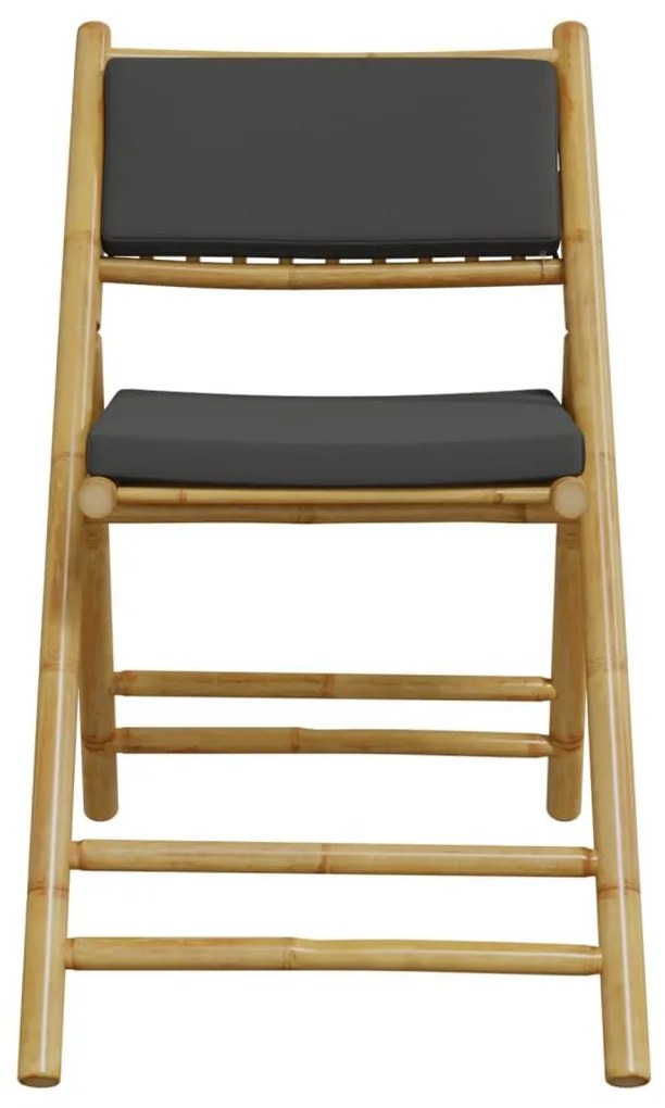 Καρέκλες Bistro Πτυσσόμενες 2 τεμ. Μπαμπού με Σκ.Γκρι Μαξιλάρια - Καφέ