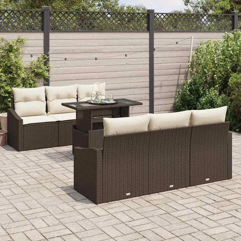 vidaXL Σετ Καναπέ Κήπου 7 pcs Καφέ και κρεμ 100 x 55 x 73 εκ