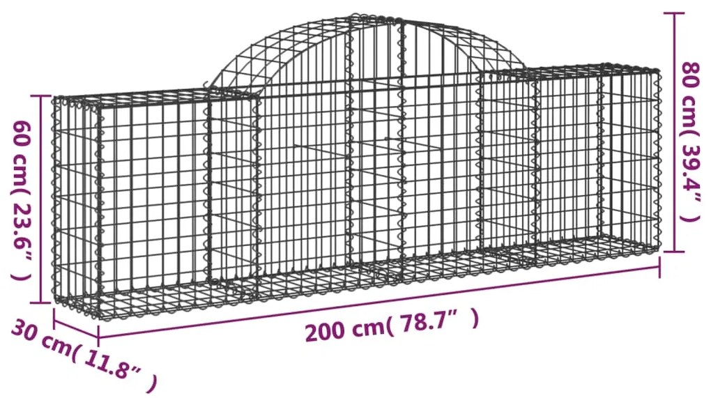 vidaXL Συρματοκιβώτια Τοξωτά 25 τεμ. 200x30x60/80 εκ. Γαλβαν. Ατσάλι