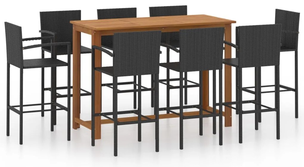 vidaXL Σετ Επίπλων Μπαρ Κήπου 9 τεμ. Μαύρο