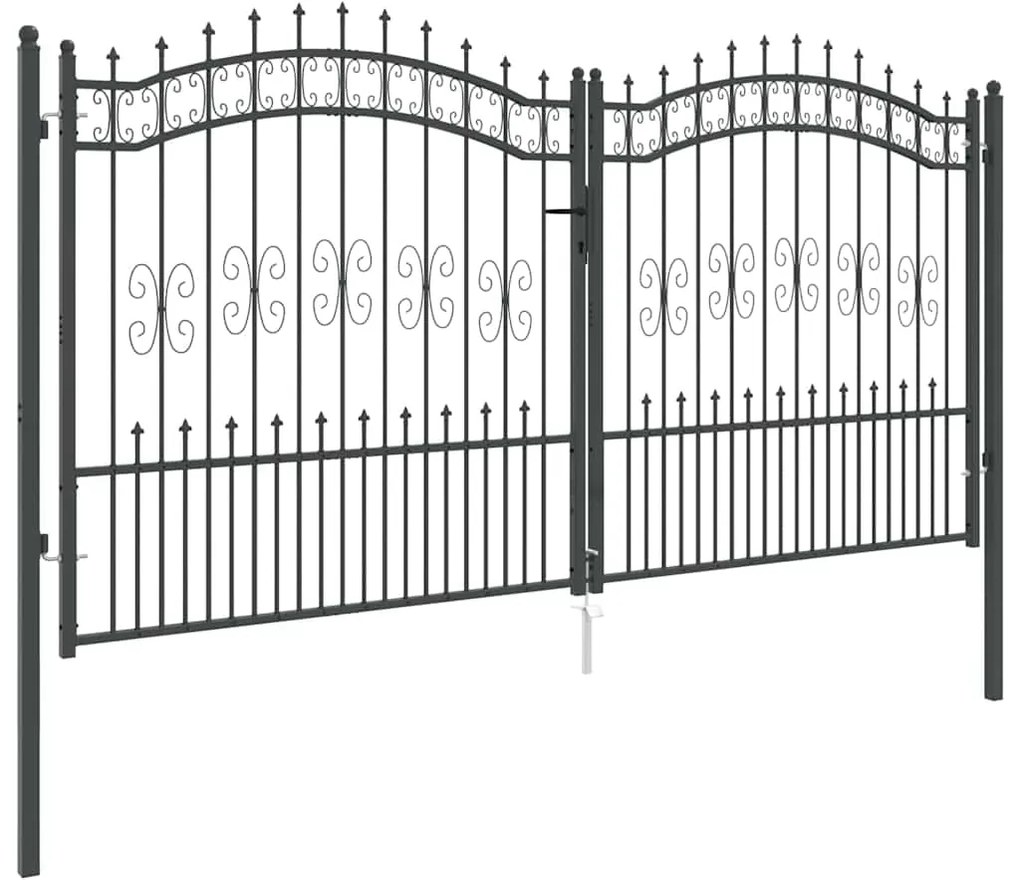 vidaXL Πύλη Φράχτη με Στρογγυλή Κορυφή Γκρι 305 x 150 εκ. Ατσάλι