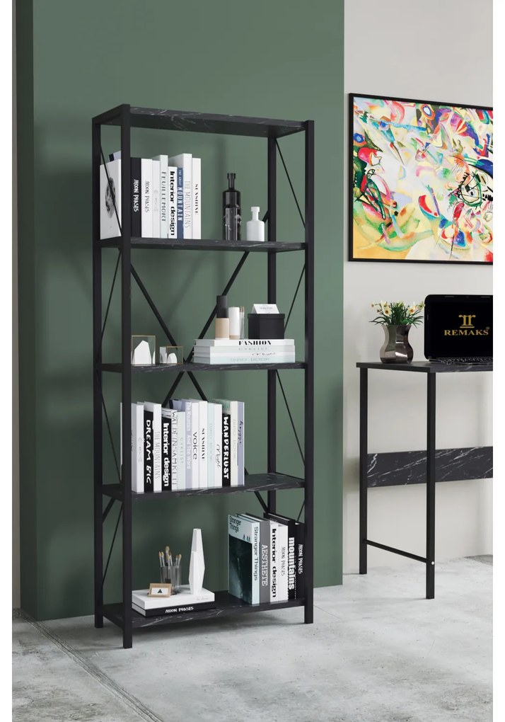 Βιβλιοθήκη ArteLibre KENYA Μαύρο Μοριοσανίδα/Μέταλλο 60x26x150cm