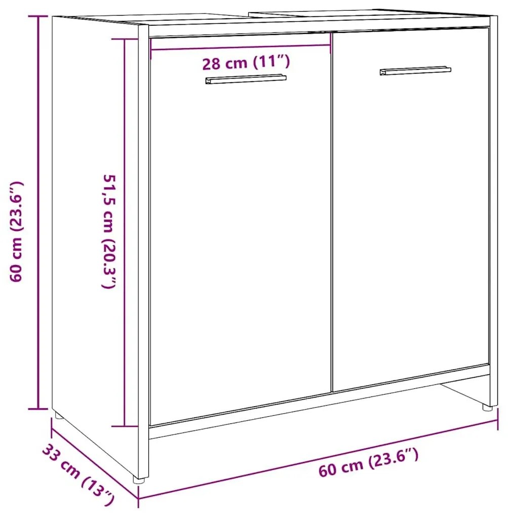 Ντουλάπι Νιπτήρα Μπάνιου Αρτισιανή Δρυς 60x33x60 εκ. Επεξ. Ξύλο - Καφέ