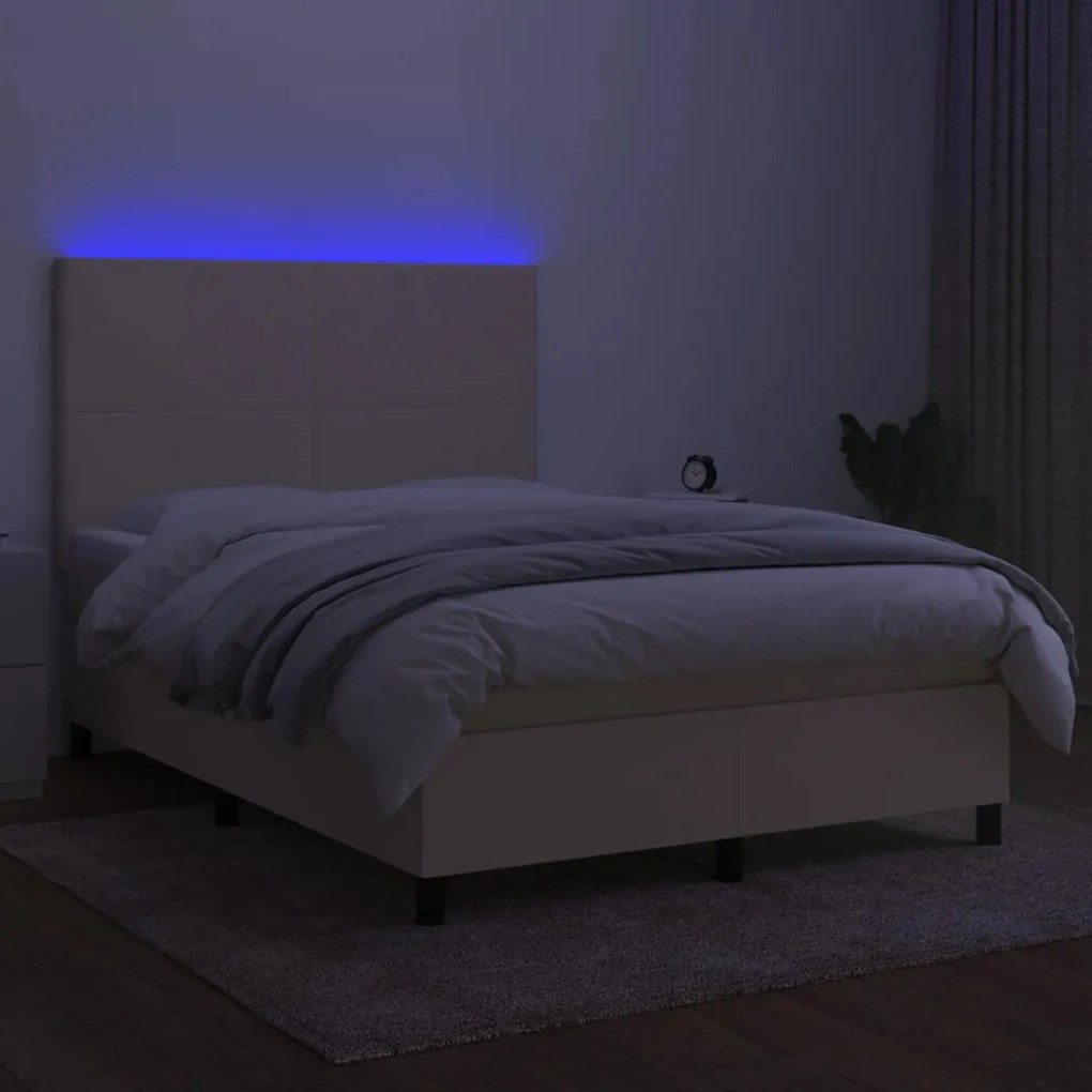 ΚΡΕΒΑΤΙ BOXSPRING ΜΕ ΣΤΡΩΜΑ &amp; LED ΚΡΕΜ 140X190 ΕΚ. ΥΦΑΣΜΑΤΙΝΟ 3134714