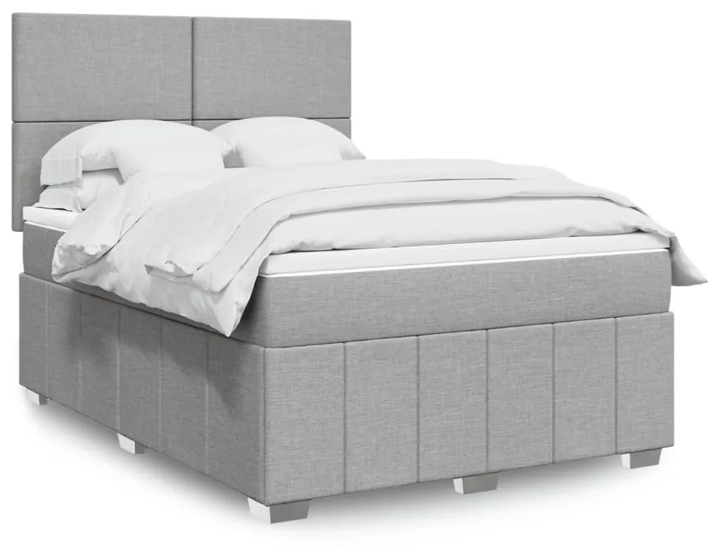 Κρεβάτι Boxspring με Στρώμα Ανοιχτό Γκρι 140x190 εκ. Υφασμάτινο - Γκρι