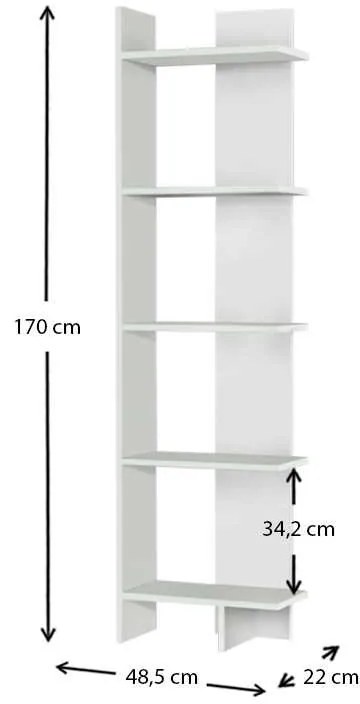 Βιβλιοθήκη μελαμίνης Perla Megapap χρώμα λευκό 48x22x170εκ.