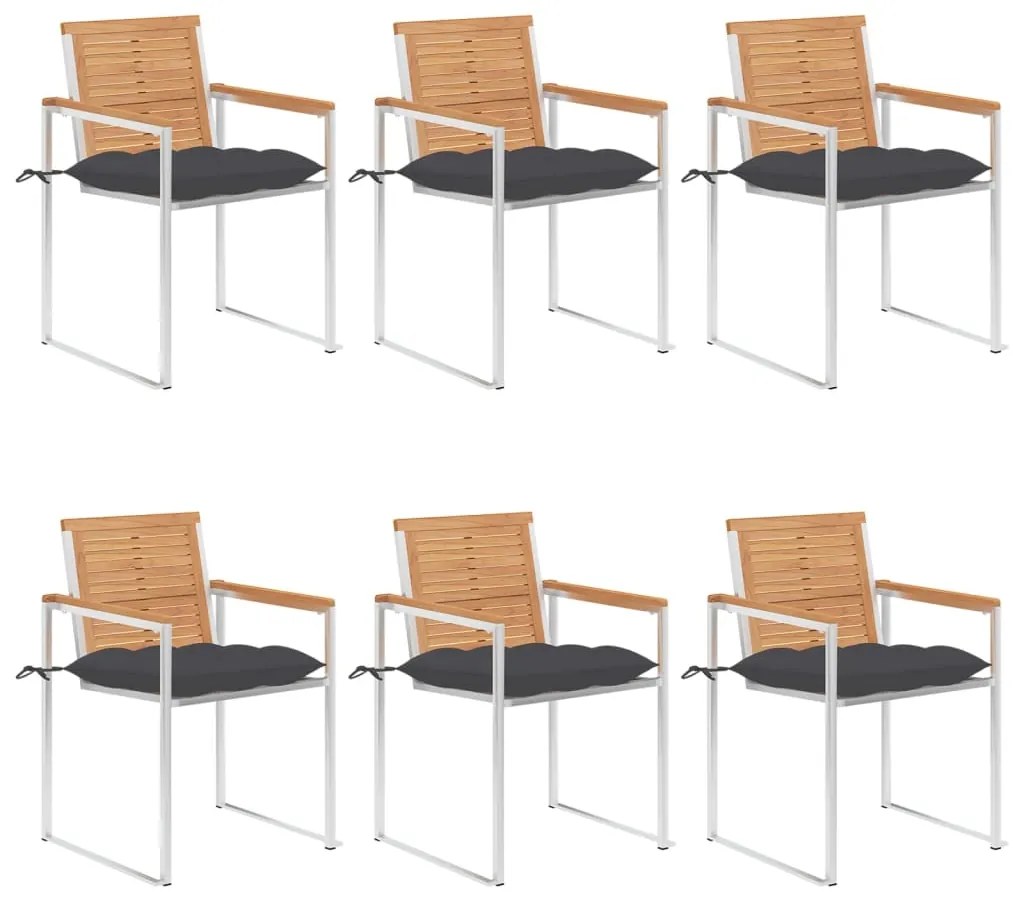 vidaXL Καρέκλες Κήπου 6 τεμ. από Μασίφ Ξύλο Teak με Μαξιλάρια