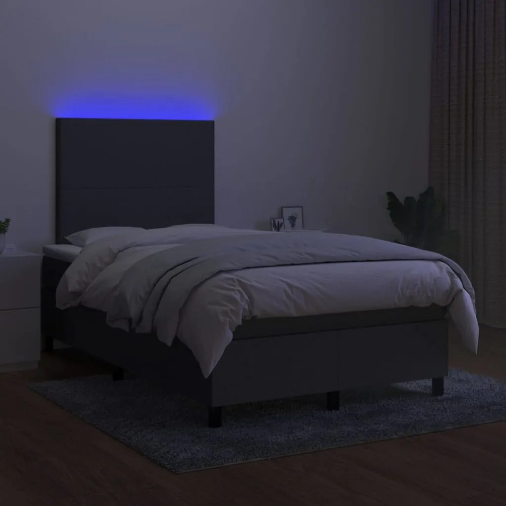 vidaXL Κρεβάτι Boxspring με Στρώμα & LED Σκ.Γκρι 120x200 εκ Υφασμάτινο