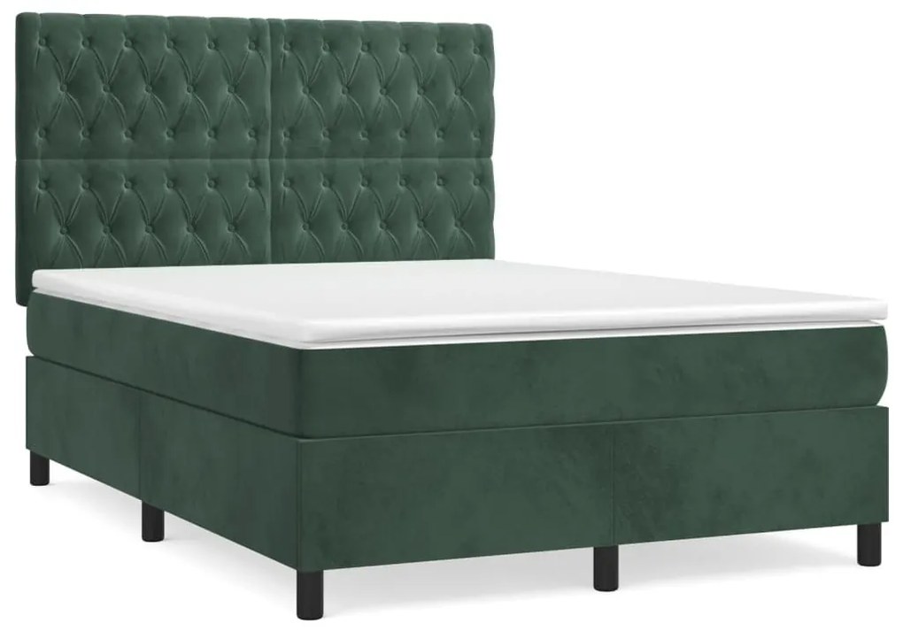 Κρεβάτι Boxspring με Στρώμα Σκούρο Πράσινο 140x190εκ. Βελούδινο - Πράσινο