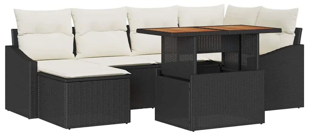 vidaXL Σέτ φαγητού για κήπο με μαξιλάρι 7 pcs Μαύρο, Κρέμα