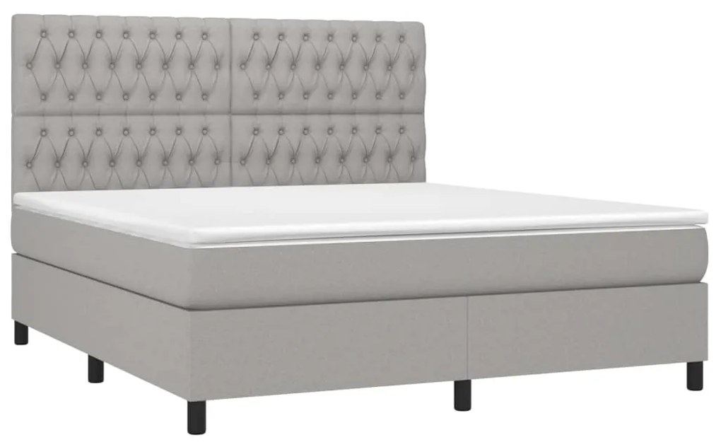 vidaXL Κρεβάτι Boxspring με Στρώμα & LED Αν.Γκρι 180x200εκ. Υφασμάτινο