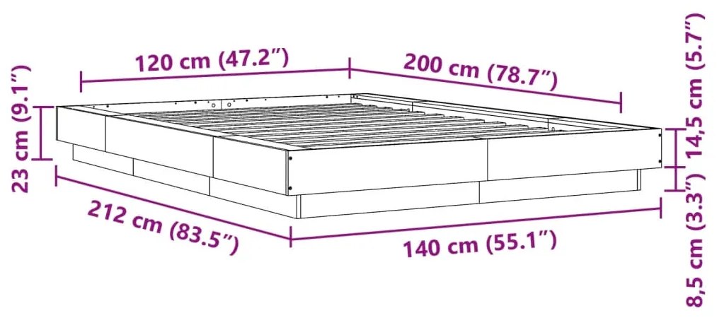 Πλαίσιο Κρεβατιού Γκρι Sonoma 120x200 εκ. Επεξεργασμένο Ξύλο - Γκρι