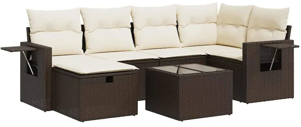 vidaXL Σαλόνι Κήπου Σετ 7 Τεμαχίων Καφέ Συνθετικό Ρατάν με Μαξιλάρια