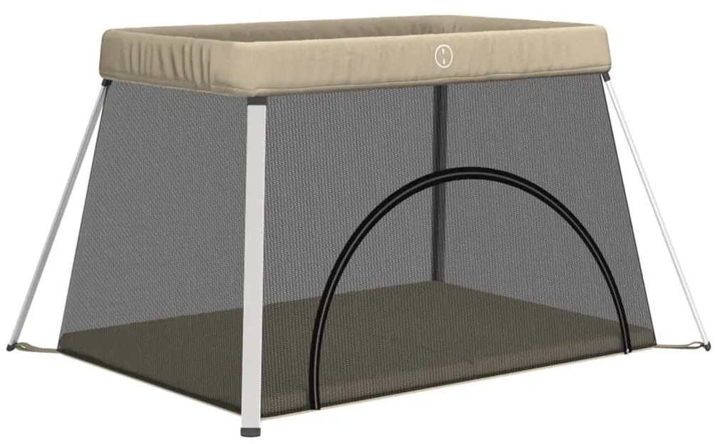 vidaXL Παρκοκρέβατο Βρεφικό Taupe από Λινό Ύφασμα με Στρώμα