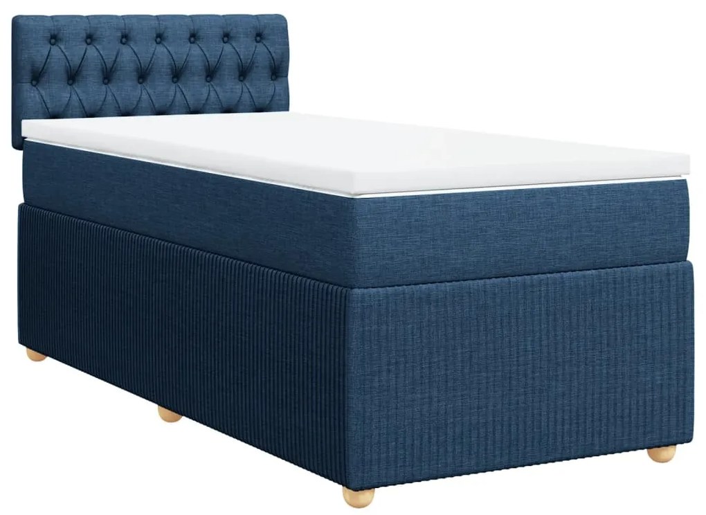 Κρεβάτι Boxspring με Στρώμα Μπλε 100 x 200 εκ. Υφασμάτινο - Μπλε