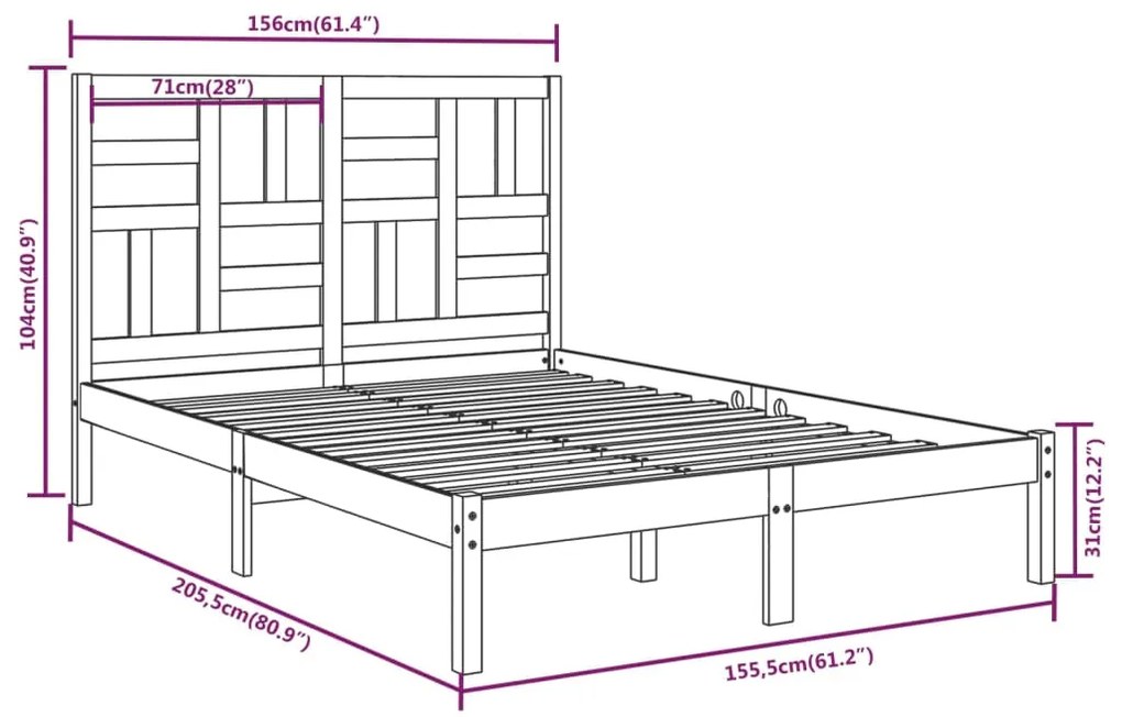 vidaXL Πλαίσιο Κρεβατιού 150 x 200 εκ. Μασίφ Ξύλο King Size