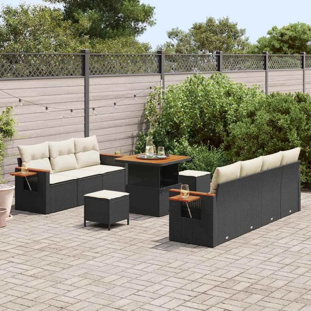 vidaXL Σετ Καναπέ Κήπου 10 pcs Μαύρο και κρεμ 80 x 80 x 71 cm