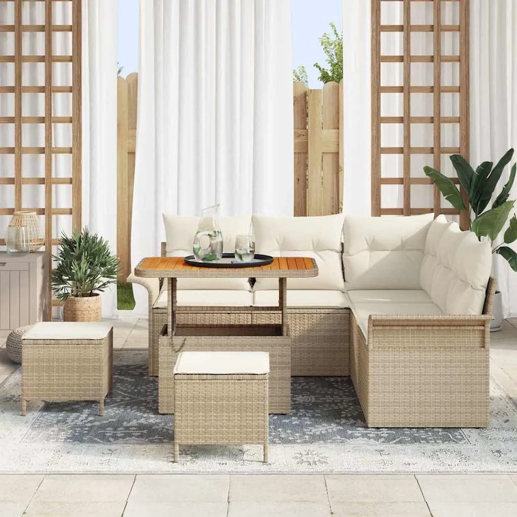 vidaXL Σετ Καναπέ Κήπου Ρυθμιζόμενο ύψος 8 pcs Μπεζ συνθετικό ρατάν