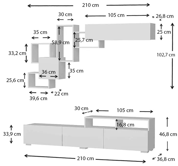 Σύνθεση τηλεόρασης Stamatia Megapap χρώμα λευκό 210x36,8x46,8εκ.
