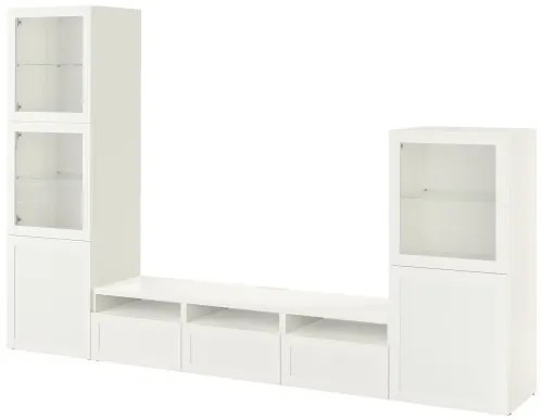 BESTÅ σύνθεση αποθήκευσης TV/γυάλινες πόρτες/συρτάρια με μαλακό κλείσιμο, 300x42x193 cm 493.307.92