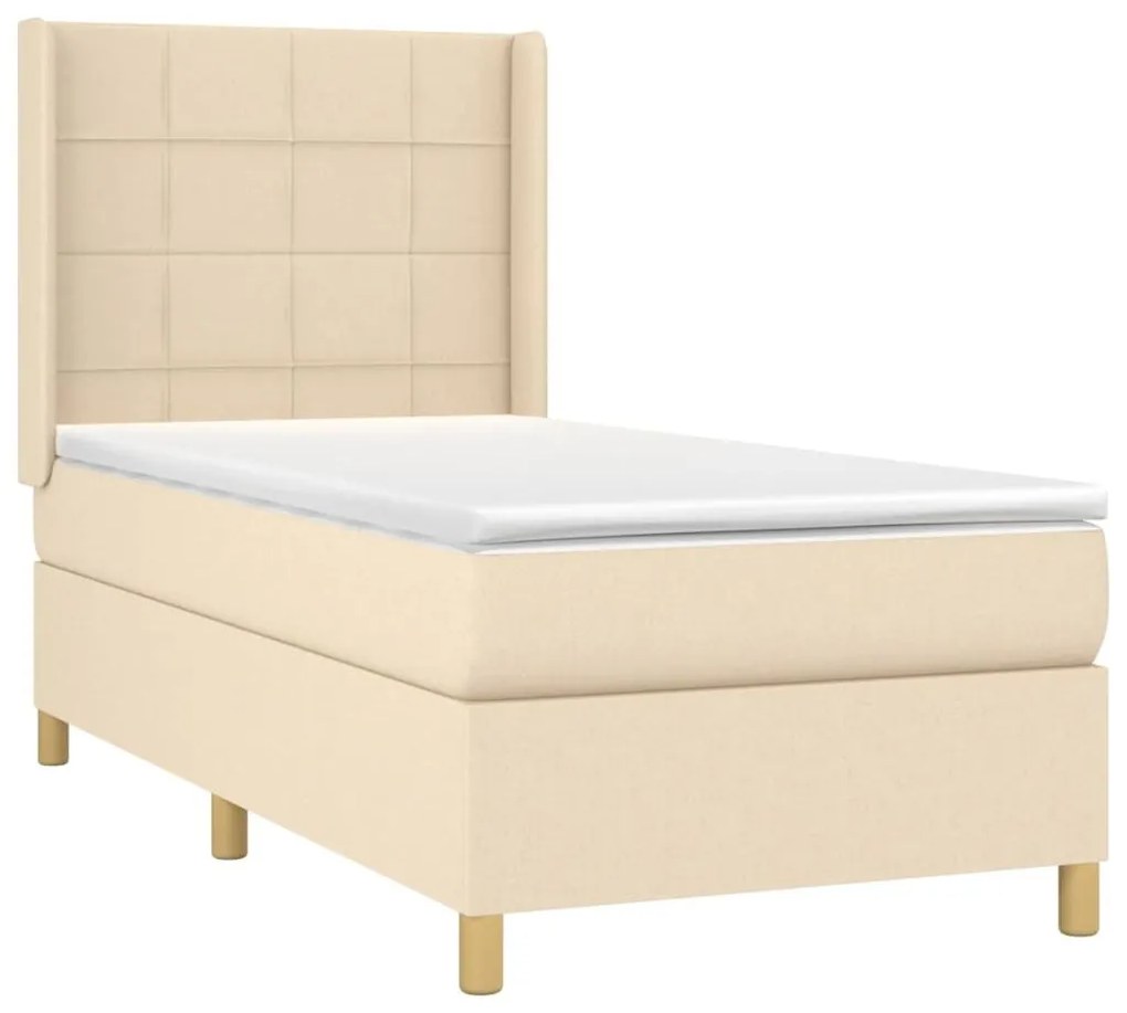 Κρεβάτι Boxspring με Στρώμα Κρεμ 90x190 εκ.Υφασμάτινο - Κρεμ