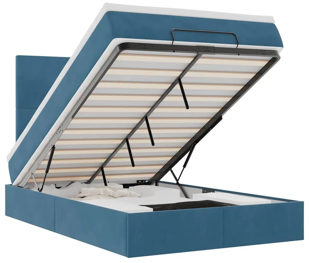 vidaXL Οθωμανικό κρεβάτι με στρώματα & LEDs Σκούρο μπλε Βελούδο