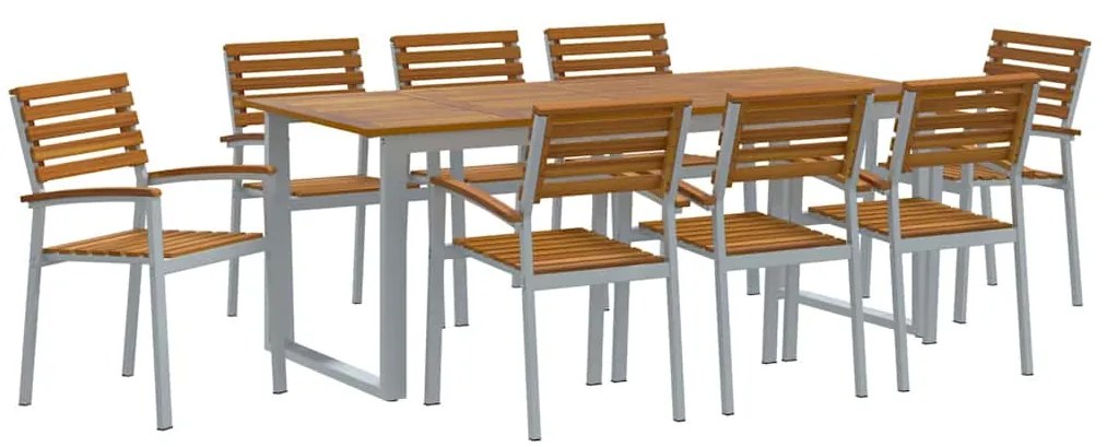 vidaXL Σέτ φαγητού για κήπο 5 pcs Γκρι και καφέ Μασίφ ξύλο ακακίας