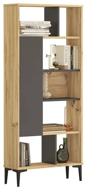 Βιβλιοθήκη Neville pakoworld φυσικό-ανθρακί 72x25x163.3εκ